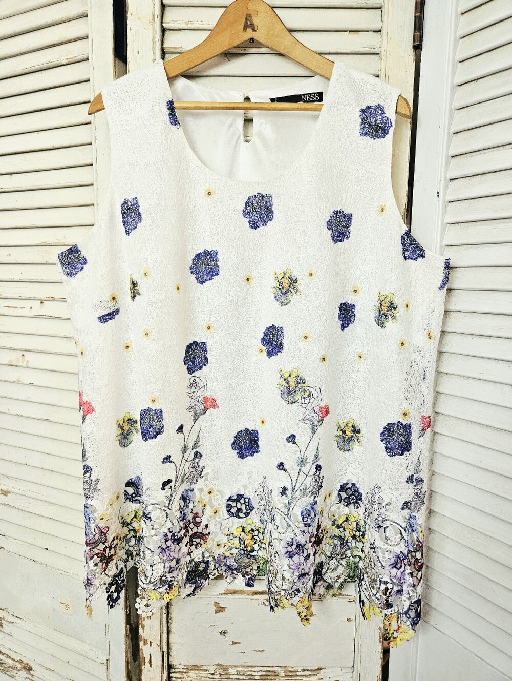 Ness Crochet Floral Print Tank Top Fully Lined Size 2X/18